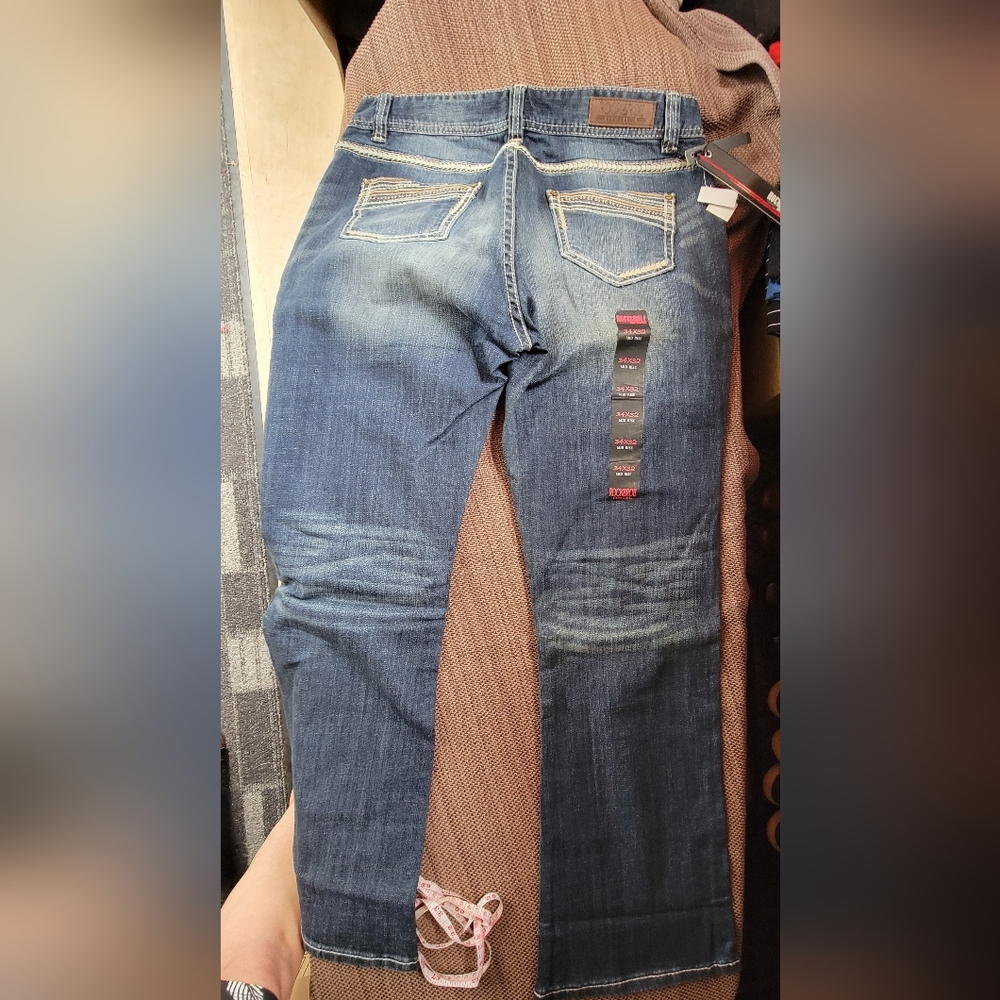 Rock & Roll Cowgirl Women's Blue Boot Cut Jeans 34x 32 Inseam